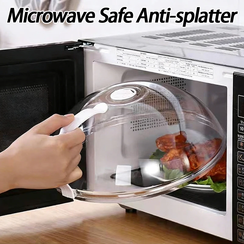 Microwave Food Splash Proof Cover Household Oven Heating Cover Plate Transparent Cover Handle Cooking Utensils Accessories