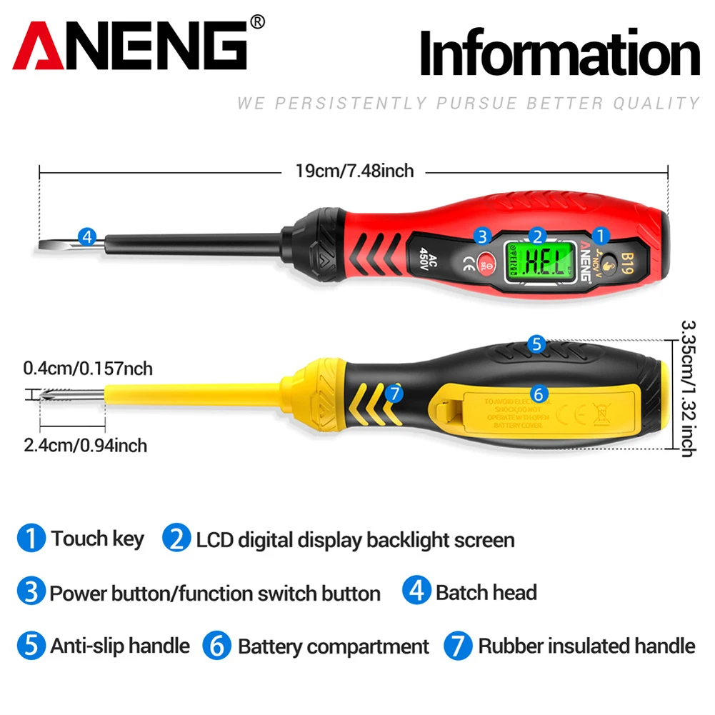 B19 Voltage Detector Meter Non-Contact Test Diagnostic Breakpoint Finder 30-1000V High Torque Screwdriver Continuity Test Tool