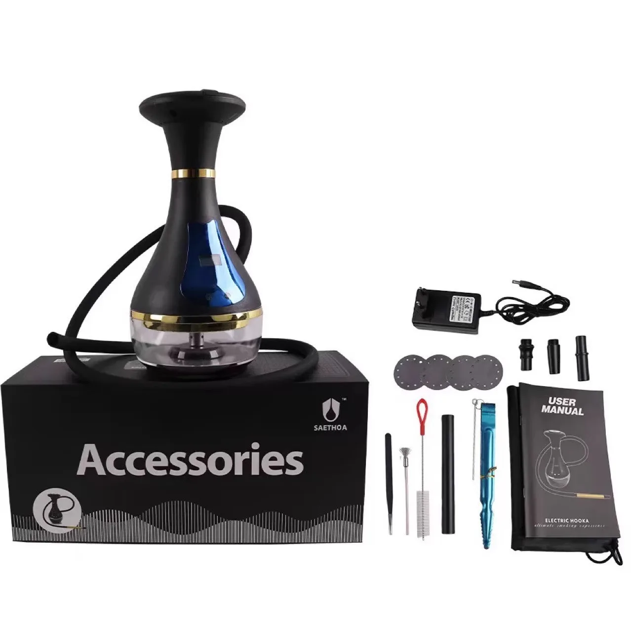 

Hot Selling Rechargeable Smart Electronic Hookah With LED Display For Herbal Use Fast Heating Portable Electronic Shisha Kit