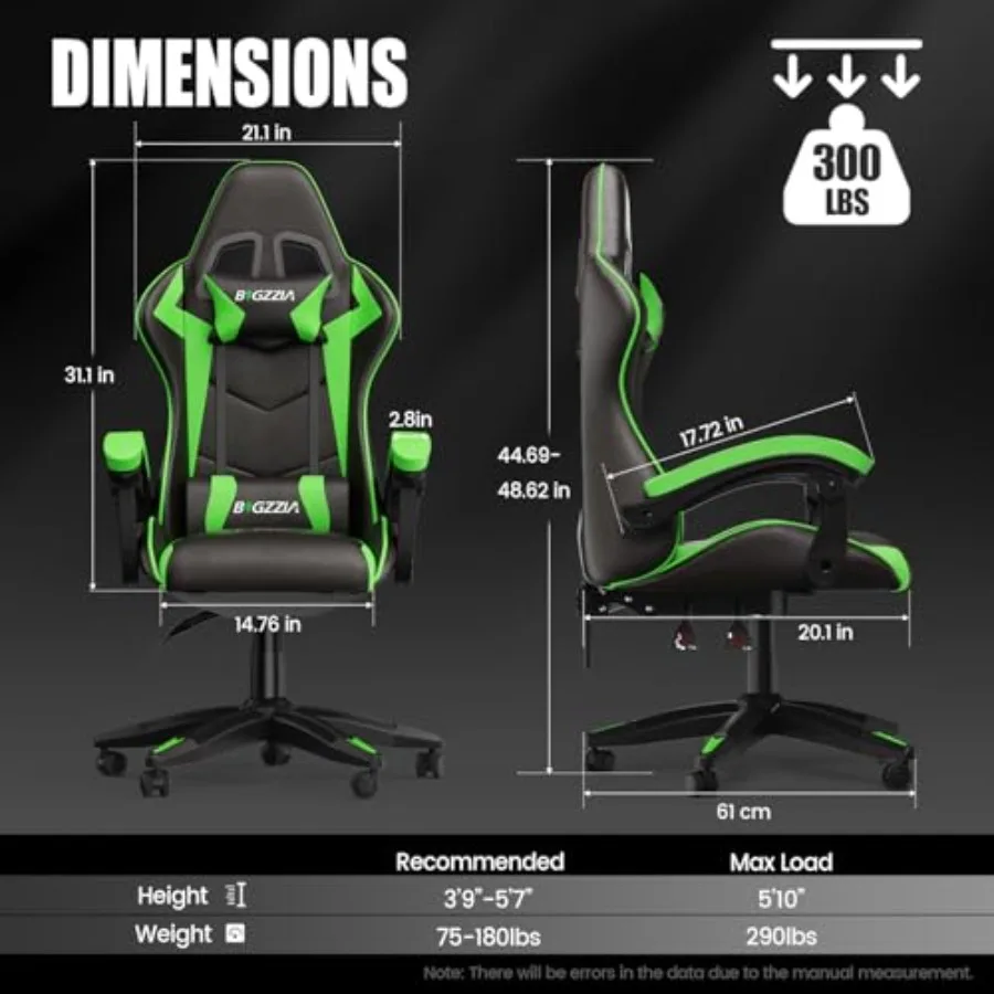 Ergonomic Gaming Chair with Lumbar Support for Adults, Green Mesh Back, Breathable Fabric Seat, Adjustable Height Recline
