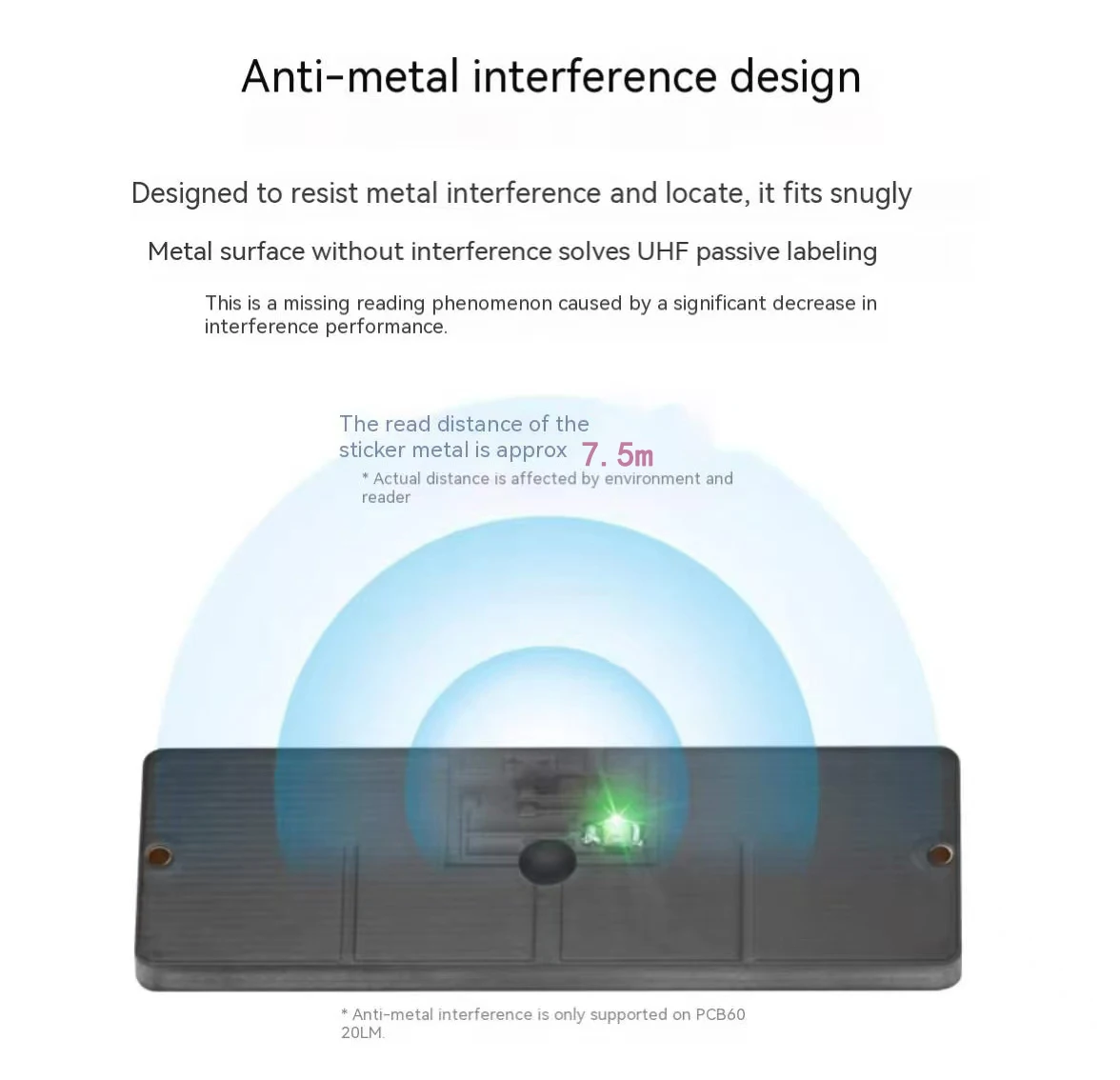 10PCS UHF RFID glow Tag Anti-tampering  860-960MHz ISO18000-6C GEN2 PCB Anti-metal Label Positioning management