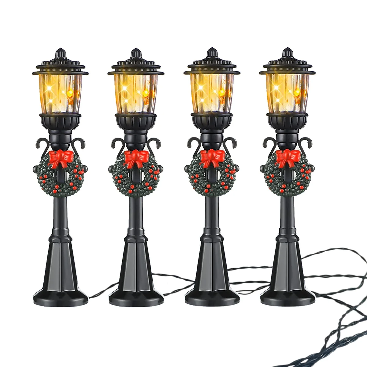 4 Pcs Mini Christmas Lamp Post Train Lamp Miniature Street Lamp Decorative Lights for DIY Dollhouse Village Pathway