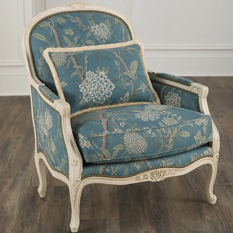 Printed Solid Wood Single Chair for Living Room Bedroom Leisure Armchair American Country Style Cafe Sofa Chair Home