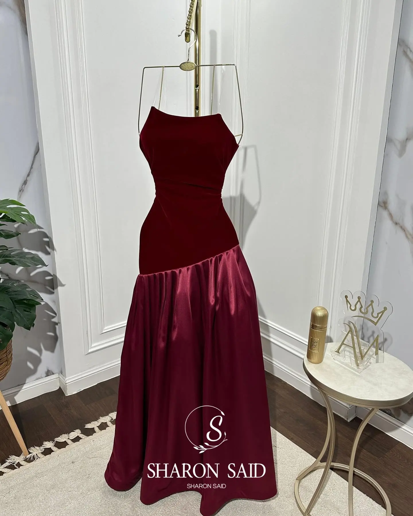 Sharon Said Dubai Burgundy Strapless Evening Dress with A-Line Elegant for Women Wedding Party Gown SF495 Customized