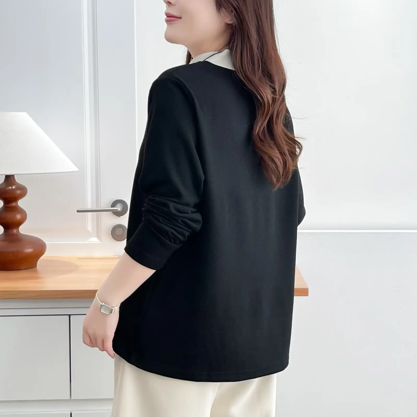 XXXXL mode grande taille femme vêtements T-Shirt automne hiver nouveau Style col montant polaire chaud à manches longues Base hauts 8650