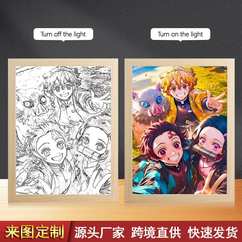 Anime Figure Light Painting Photo Frame Demons Slayer Kimetsu No Yaiba Tanjirou Action Led Lamps Bedroom Decor Chirstmas Gifts