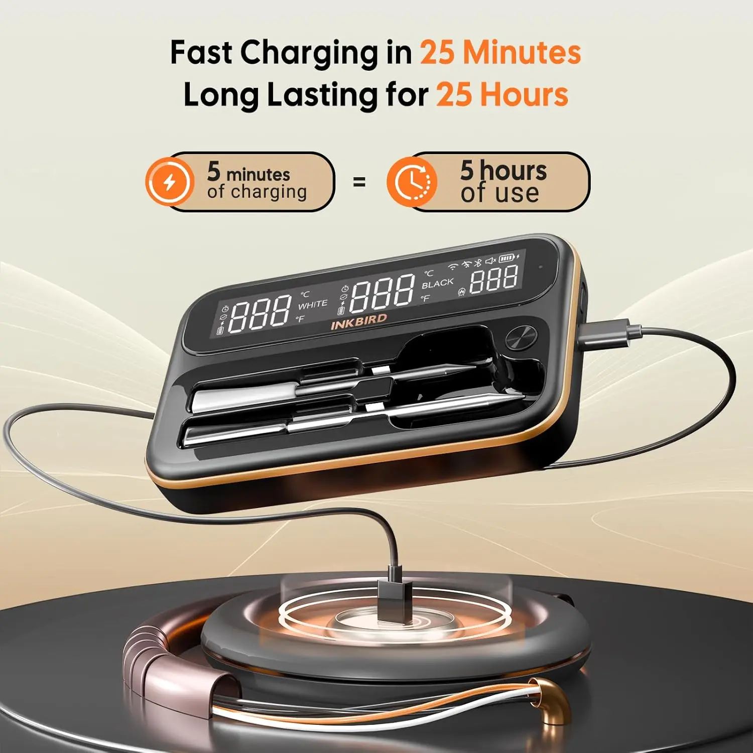Wireless Smart Meat Thermometer with WiFi 5G/2.4G & Bluetooth 5.4, Dual Probes, Unlimited Range & LCD Display