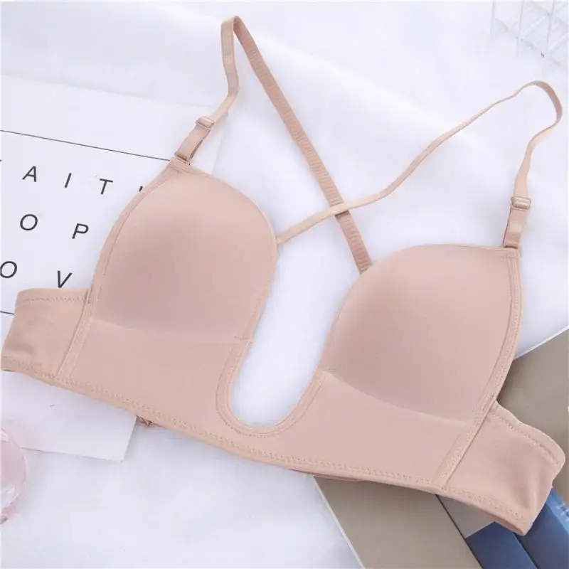 Soutien-gorge froncé Anti-affaissement en V profond pour femmes, Lingerie Sexy, dos nu, sous-vêtements, sans anneau en acier