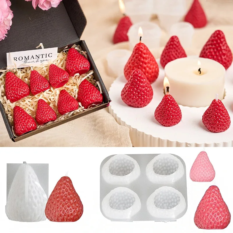 3D-Erdbeer-Silikonform – für selbstgemachte romantische duftende Aromatherapie-Kerzen, Valentinstags-/Geburtstagsgeschenk und Home-Party-Dekoration