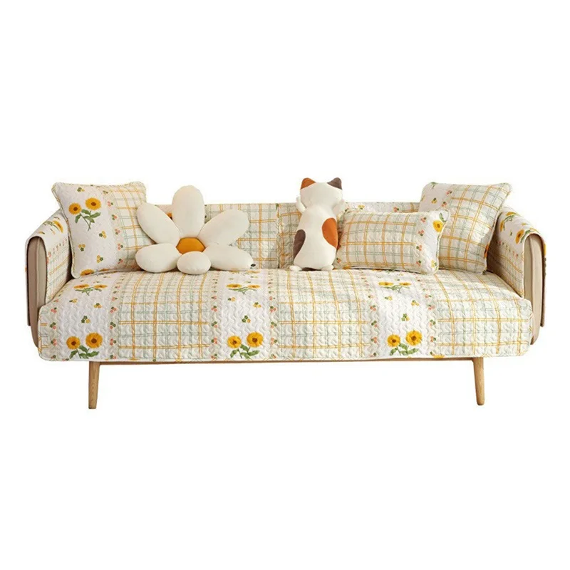 Sofa Slipcover Flower Plaid Non-Slip Washable Cute Decorative Couch Covers Furniture Protector for Pets Kids