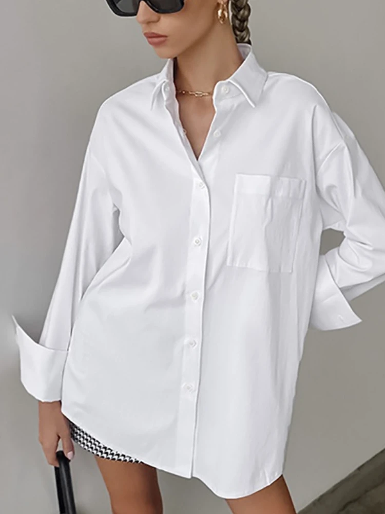 Bangniweigou oversize White shirt women turn-down collar single breasted classic boyfriend shirt commuter clothing
