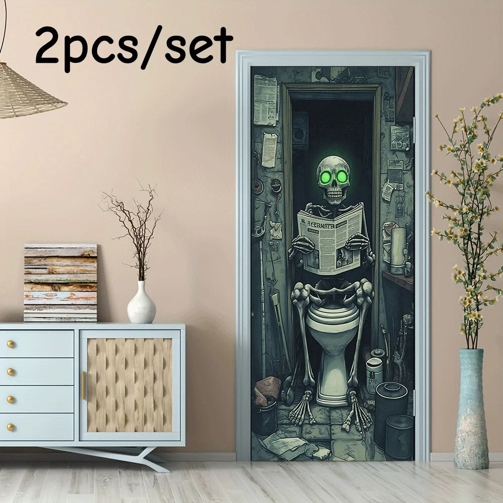 2pcs Creative Skeleton Bathroom Wall Stickers Fun Terror Style Bathroom Decoration Stickers Self Adhesive Waterproof Removable P