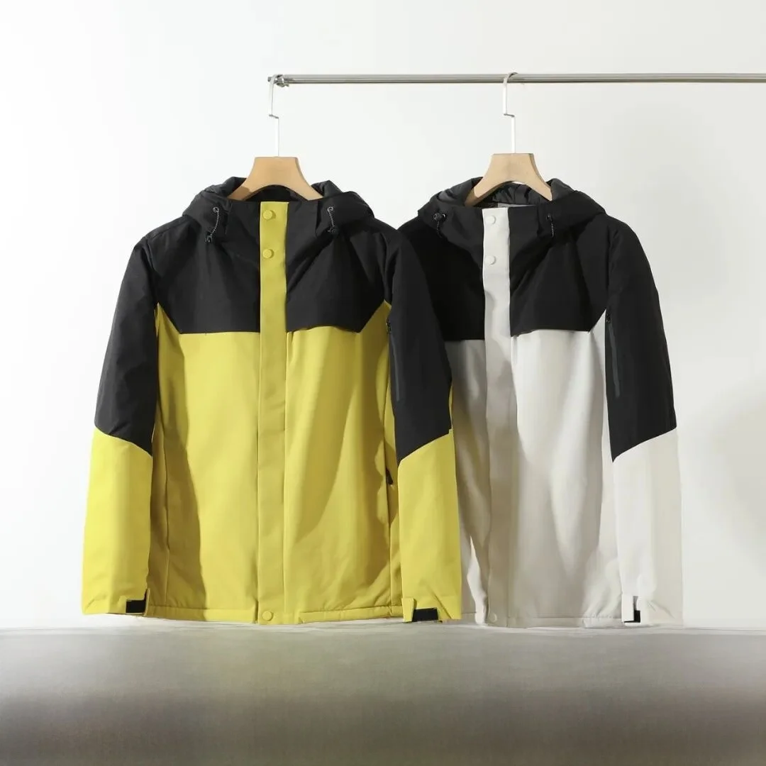 

aphene Heated Outdoor Waterproof Men's Hooded Jaet Autumn Winter Cotton Padded Clothing Trendy Splice Matching Coat