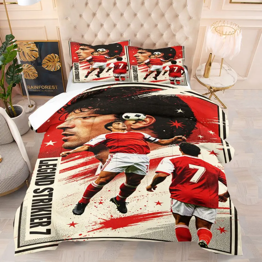 Retro Legend No.7 Striker Digital Print Comforter Set Microfiber Bedding Set with Pillowcase For Teen Adult Bedroom Dorm Decor