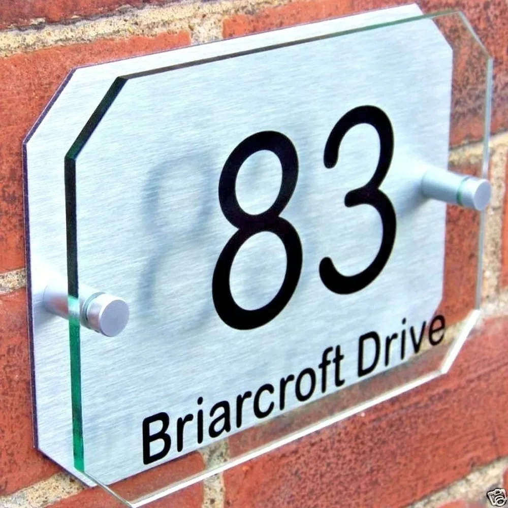 

Customized House Door Number Wall Plate Sign Name Plate Glass Effect Acrylic Aluminum Door sign