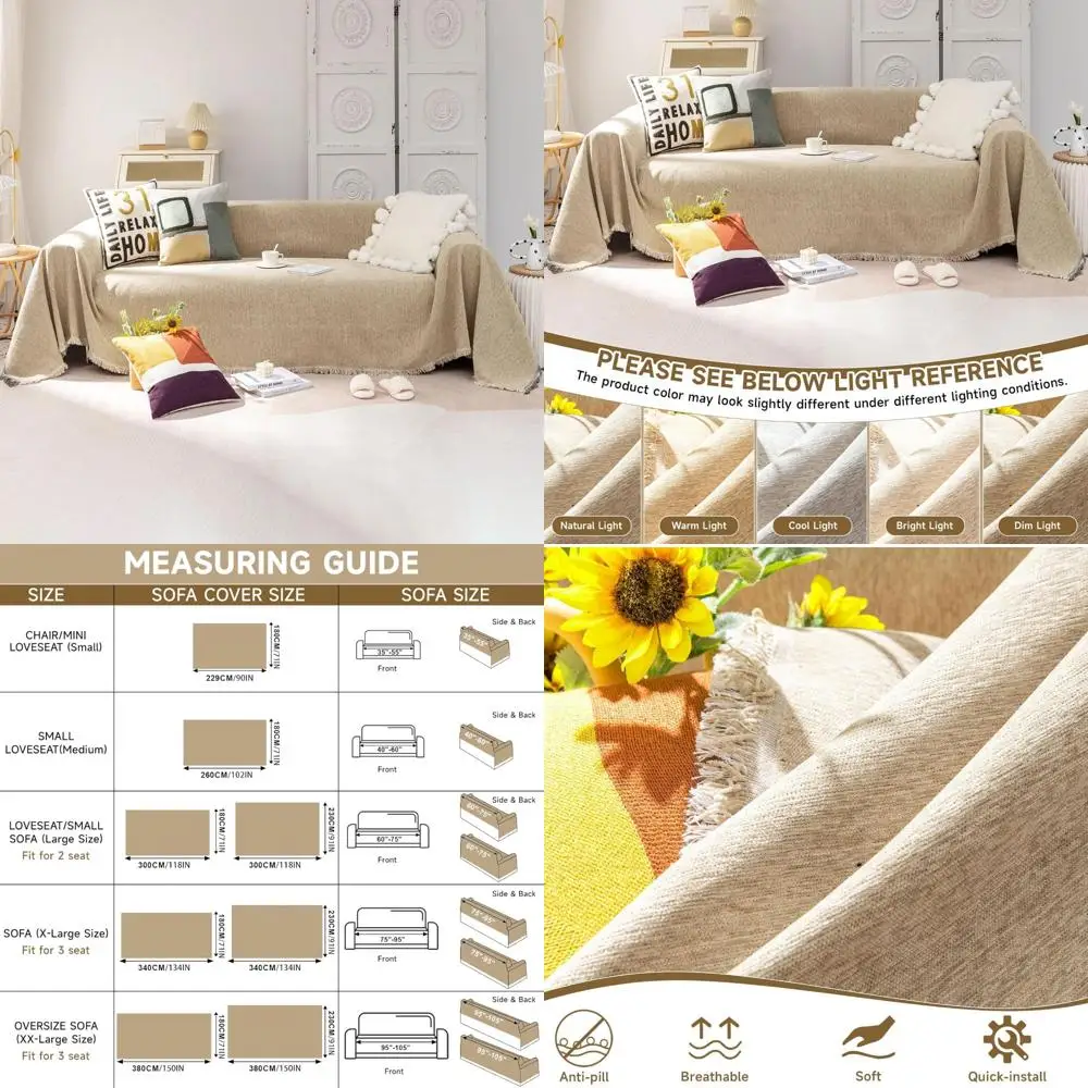 

Modern Minimalist Sofa Slipcover - 3 Cushion Couch Cover, Washable Soft Chenille, 1 Piece for Sofa