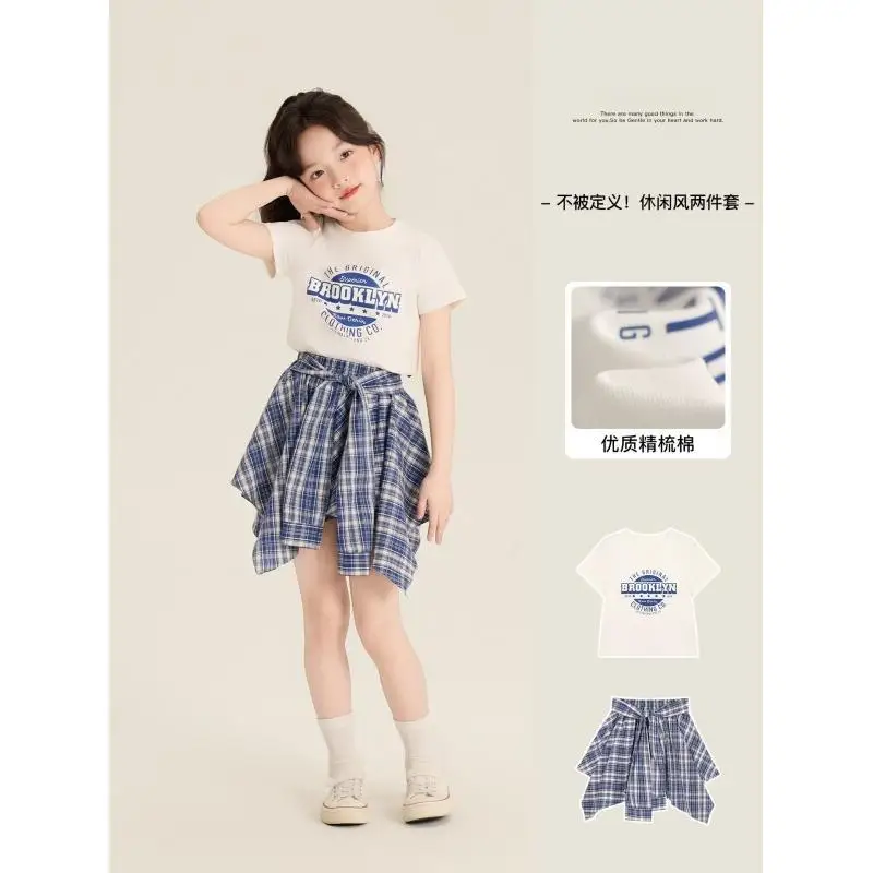 

Children's Clothing Spring And Summer Clothing Tee And Skirt Set Cotton Girls Spring Summer New Style Round Neck Alphabet Print