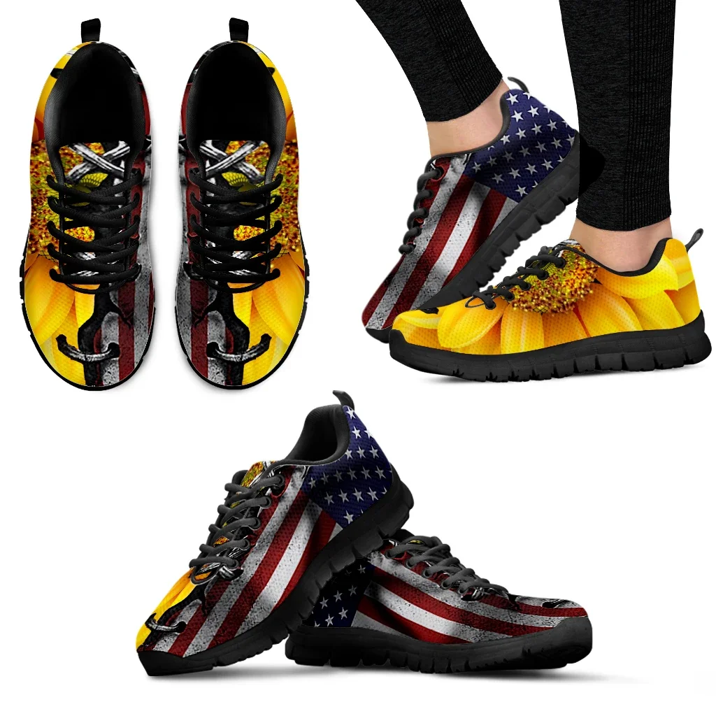 

Custom American Flag Flower Design Luxury Brand Sneakers Sunflower Print Shoes Fashion Brearhable Sneakers Sport Shoes