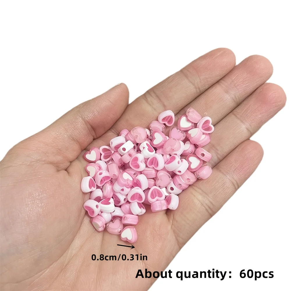 60pcs 8mm Pink,Valentine's Day Colors,Peach Heart Style Beads For Create a fashionable mobile phone chain for women