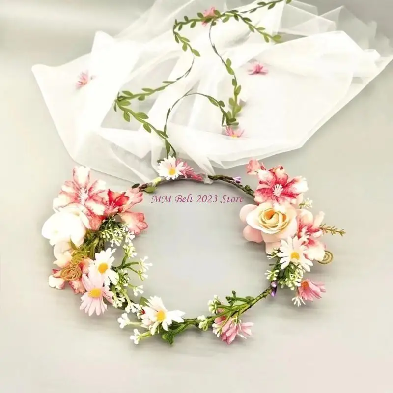 

49ME Holy Girl Long Tulle&Flower Hairband for Women Wedding Prom Party Tiaras