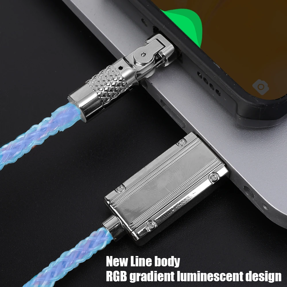 Luminous 180-degree Rotating Fast Charging Cable 120W 6A Micro Usb Type C Quick Charge Wire Cord for Samsung Xiaomi Huawei