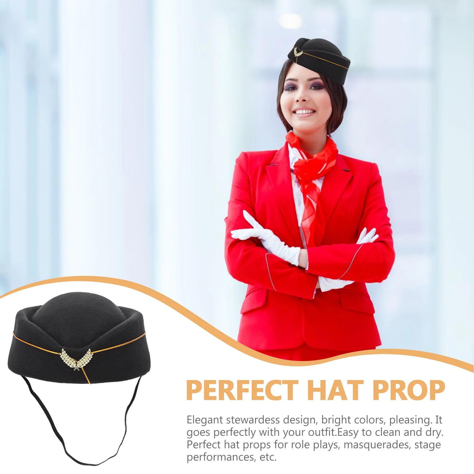 Bride Hat Stewardess Beret Airline Attendant Cosplay Band Costume Flight Black Decor