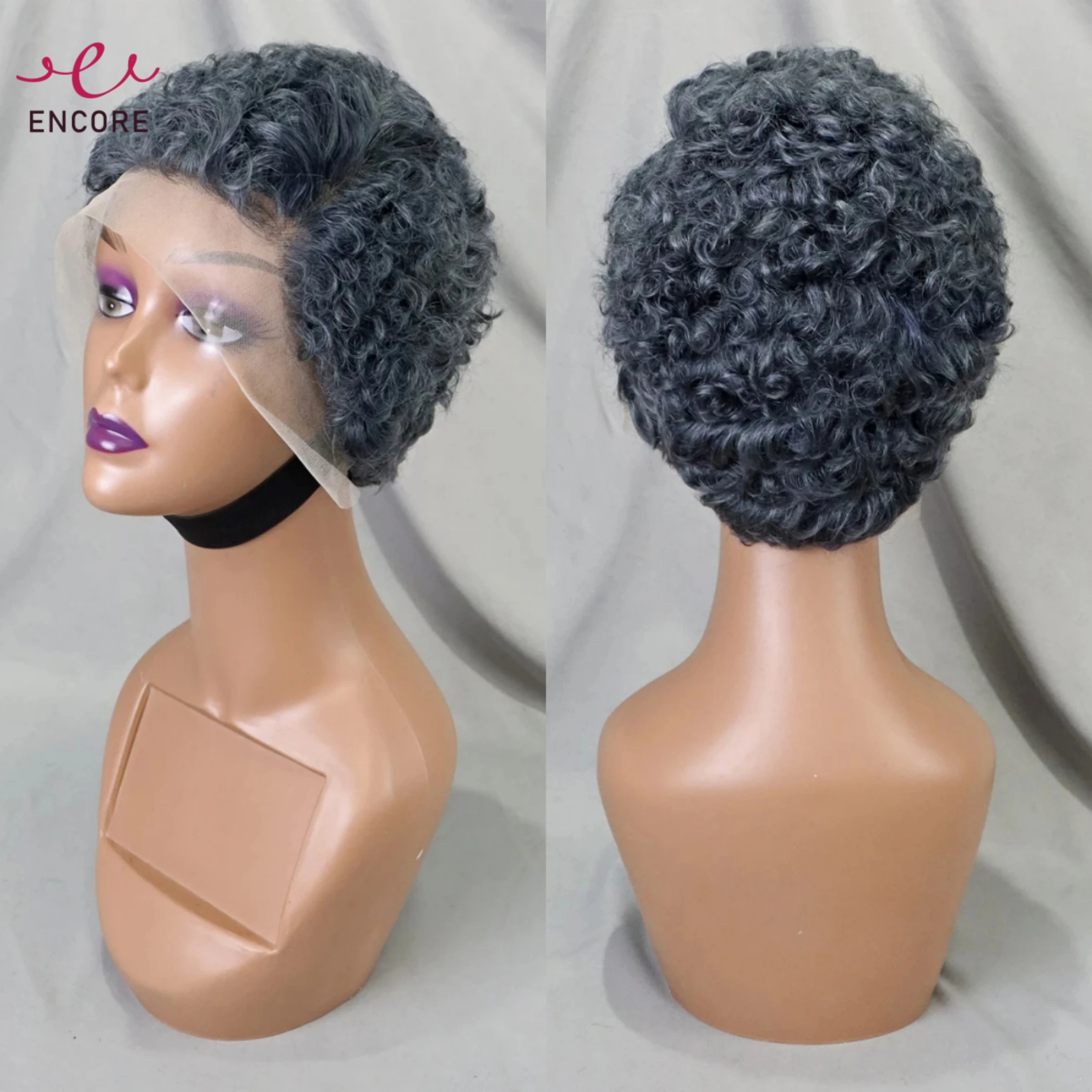 

Grey 6inch 200% Density Transparent 13x4 Lace Frontal Bob Wigs Brazilian Remy Human Hair Pixie Cut Short Bob Wig for Black Women