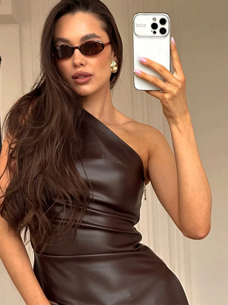 2025 Fall Snd New Pure Color Slim Sleeveless One-Shoulder Slanting Collar Zipper Show Thin Jacket