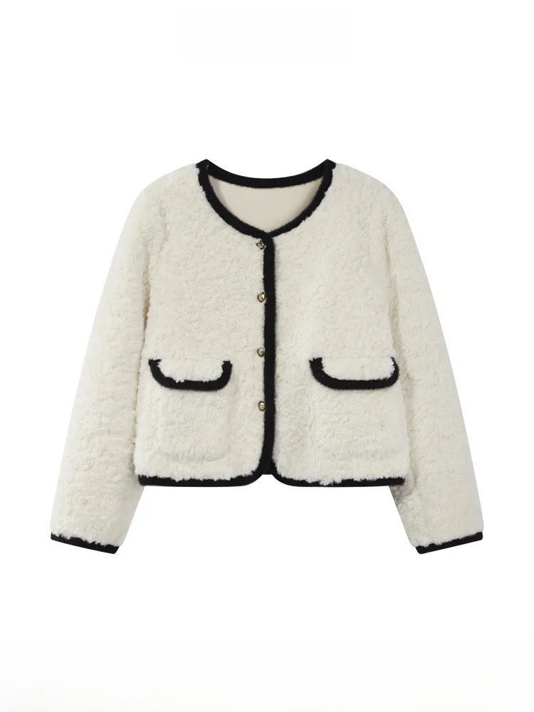 

Женский зимний приталенный универсальный топ Ele Round Ne Peplum Jaet Yang Ci S, абрикосовый цвет, полиэстер для поездок на работу...