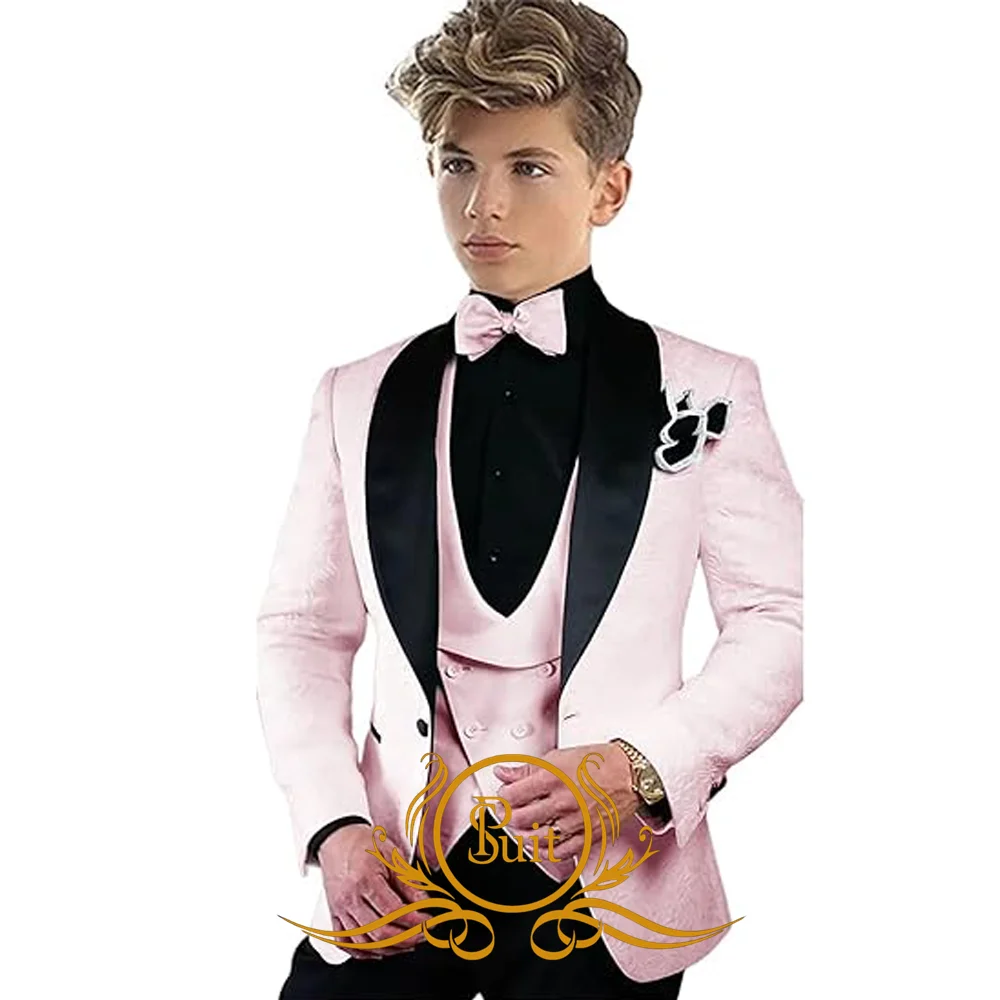 Boy's Wedding Tuxedo Suit 3 Piece Jacquard Jacket Vest Pants Set Formal Kids Blazer Party Boy Suits