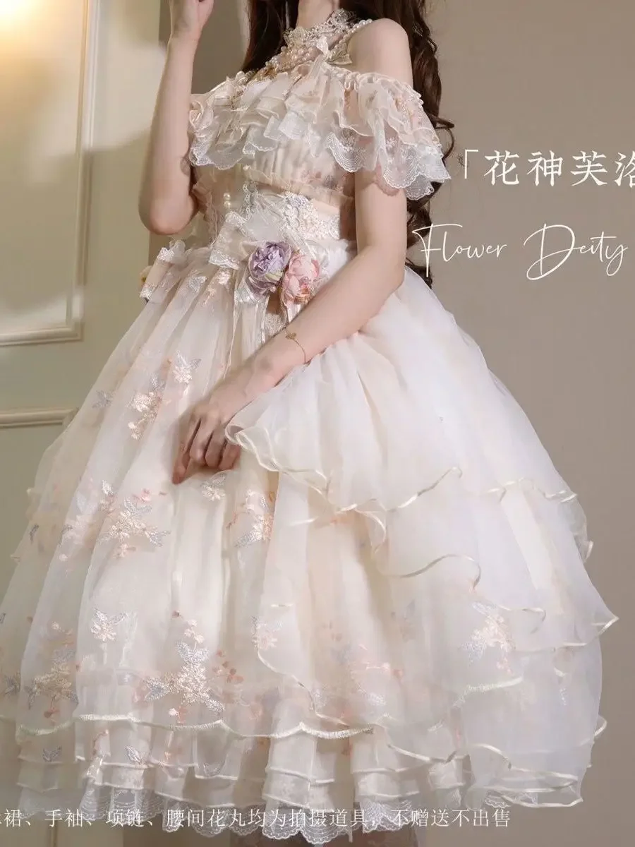 Flower God Flora Lolita Dress Elegant Embroidered Summer Lolita Flower Wedding Dress Gorgeous Sweet JSK Princess Party Dress