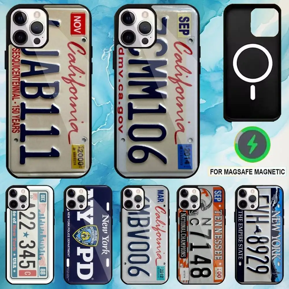 

License New York Plate Number Phone Case For iPhone17,16,15,14,13,12,11 Plus,Pro Max Magnetic For Magsafe Wireless Charging