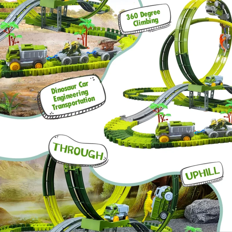 قطار مسار التسلق السحري، قم بإنشاء مسارات سباق الطرق العالمية على شكل ديناصور، مجموعة لعب مرنة للأولاد والبنات هدية متوفرة في المخزون