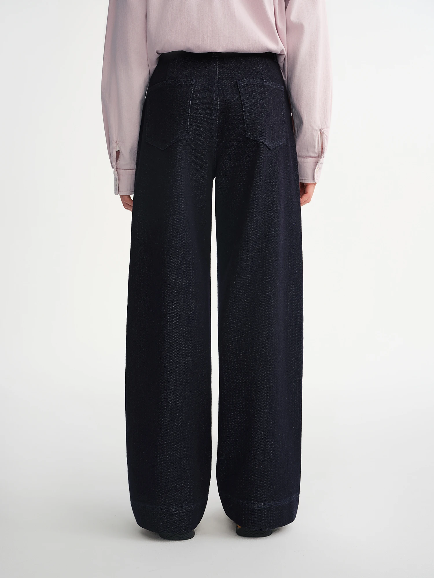 DUSHU 2025 Winter Women Herringbone Texture Straight Leg Jeans - Classic Denim Pants Comfortable Fit for Everyday Casual Wear