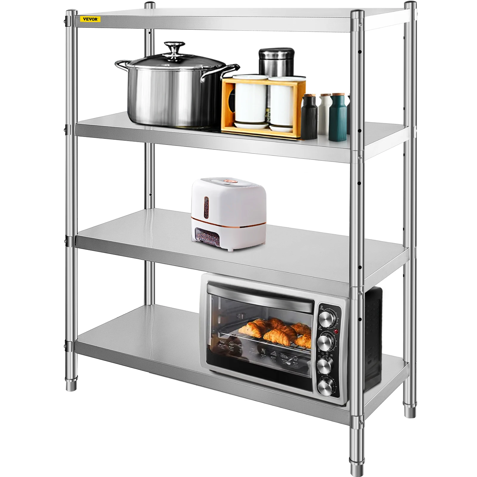 VEVOR Stainless Steel Shelving,46.8x18.5 Inch 4 Tier Adjustable Shelf Storage Unit,Heavy Duty Shelving for Kitchen Office Garage