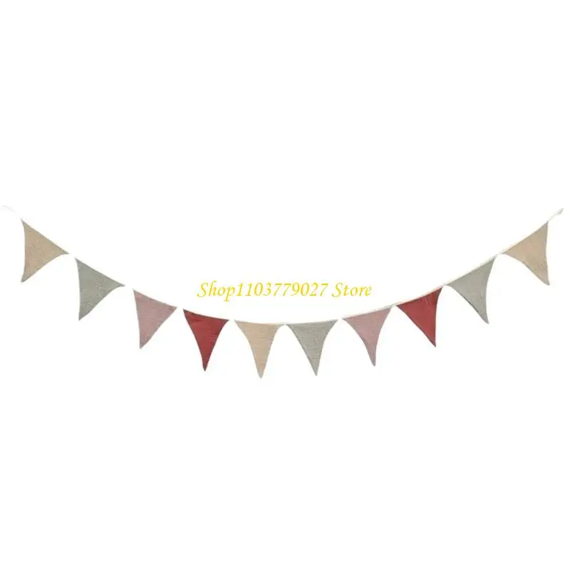 C4DF Baby Room Celebration Banners Cotton Fabric Triangular Flags Bunting Pennant Garlands Wall Hanging Decors Washable