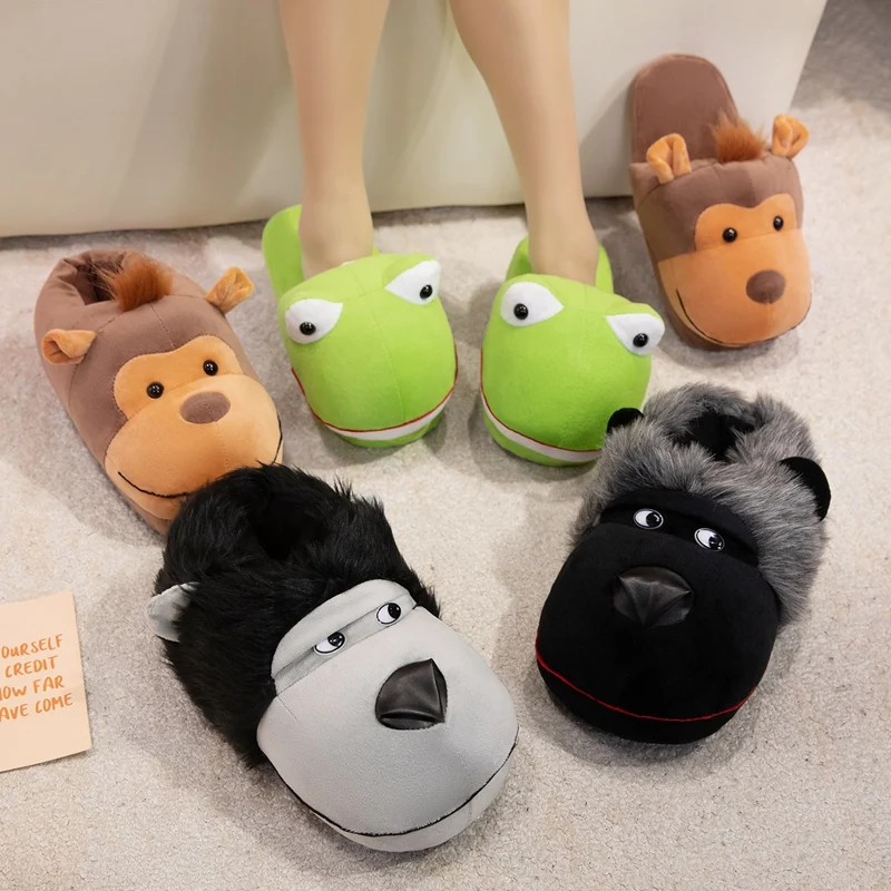 TreasuringU 2026 جديد الكرتون القرد نعال قماش لطيف الحيوانات محشوة أحذية النساء الرجال داخلي أحذية مريحة هدية الكريسماس #2