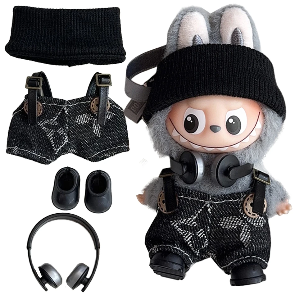 

Для мини-булавки Labubu для любви, черный нагрудник, комбинезон, повязка для волос V4, аксессуары для кукол, плюшевая кукла, уличный брелок, прекрасный наряд, игрушка, подарки