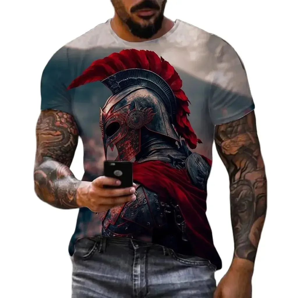 Summer Fashion Cool Spartan Warrior graphic t shirts Men new Casual Trend Personality Printed Round Neck Short Sleeve Tees Tops