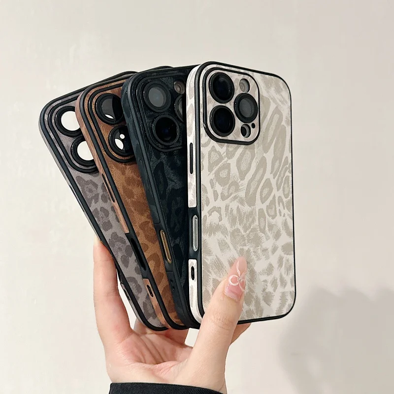 Fashion Leopard Fur Leather Phone Case for iPhone 11 12 13 14 15 16 Pro Max Plus 16plus 15plus Panther shockproof Cover