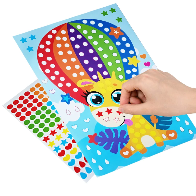 Cute Cartoon Animal Puzzle Dot Adesivos para crianças, Brinquedos DIY para crianças, Criativo Early Educational, Treinamento do pátio, Jogos engraçados, Presente