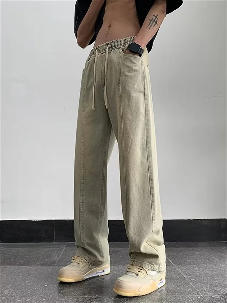 

Spring Washed Vintage Men's Jeans Loose Straight Leg Casual Trousers Wide Leg Pants Street Style Long Pants for Teenagers