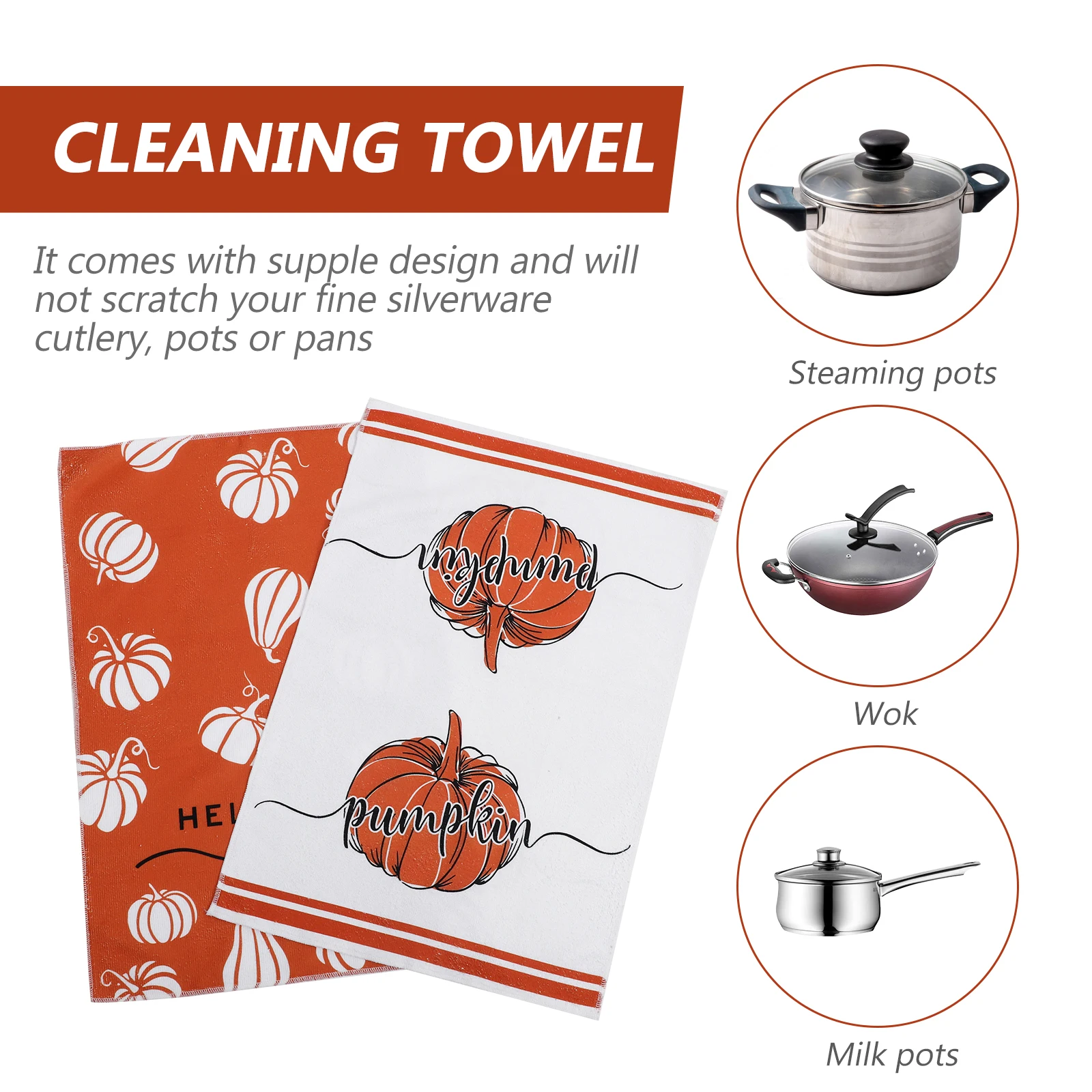 

2pcs Pumpkin Dish Towels Microfiber Cleaning Cloth Kitchen Rags Cleaning Rags Absorbent Reusable