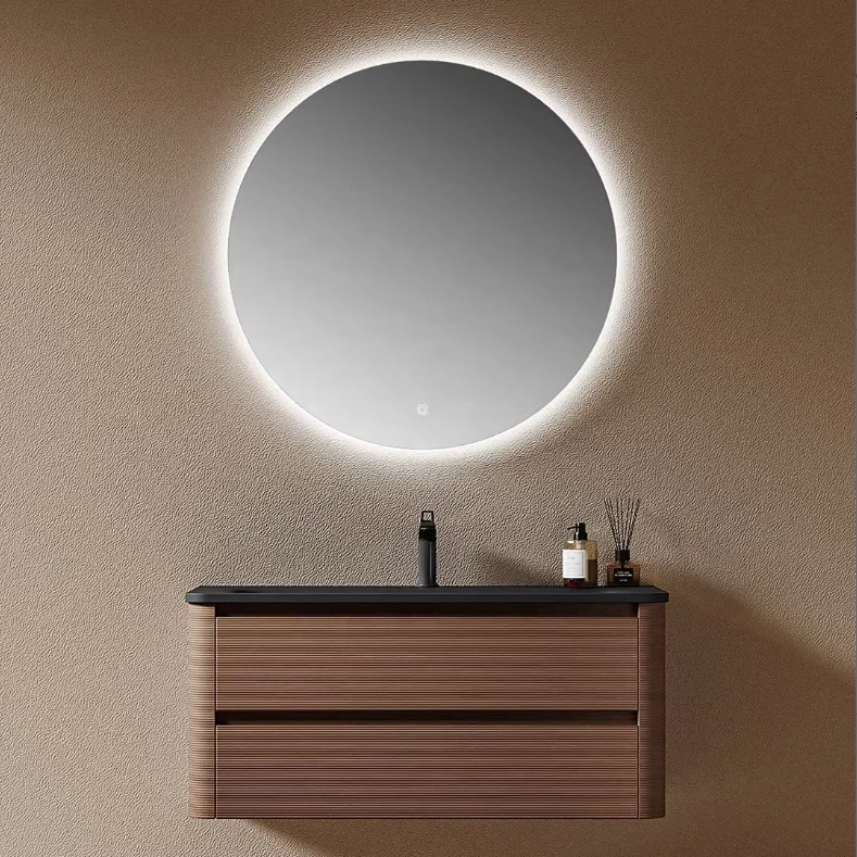 jl-Rectangle Wooden Bathroom Vanity Medicine Cabinet Smart Mirror Plywood Construction Ceramic Basin Water Resistant for Hotel&