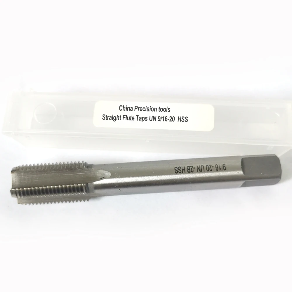 Grifo de rosca de tornillo unificado HSS unc unf 9/16 9/16 ", grifos de flauta recta de rosca fina UNEF UNS 9/16-14 9/16-18 9/16-20 9/16-24