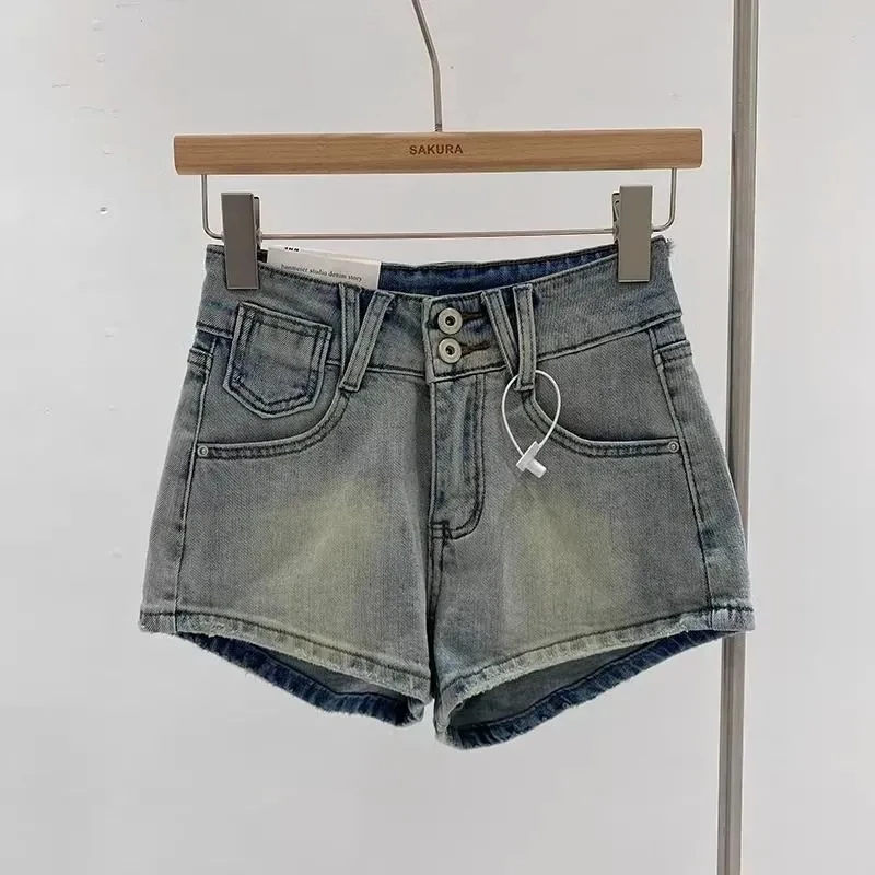 

Sexy Blue Vintage Denim Shorts Woman 2025 Summer Low Waist Elastic Slim Skinny Super Short Jeans Y2k Street Versatile Pants