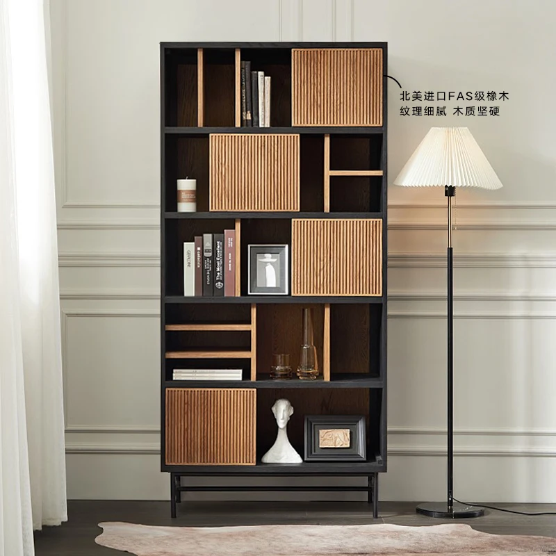 

Modern simple color matching bookcase wabi wind designer creative solid wood display cabinet