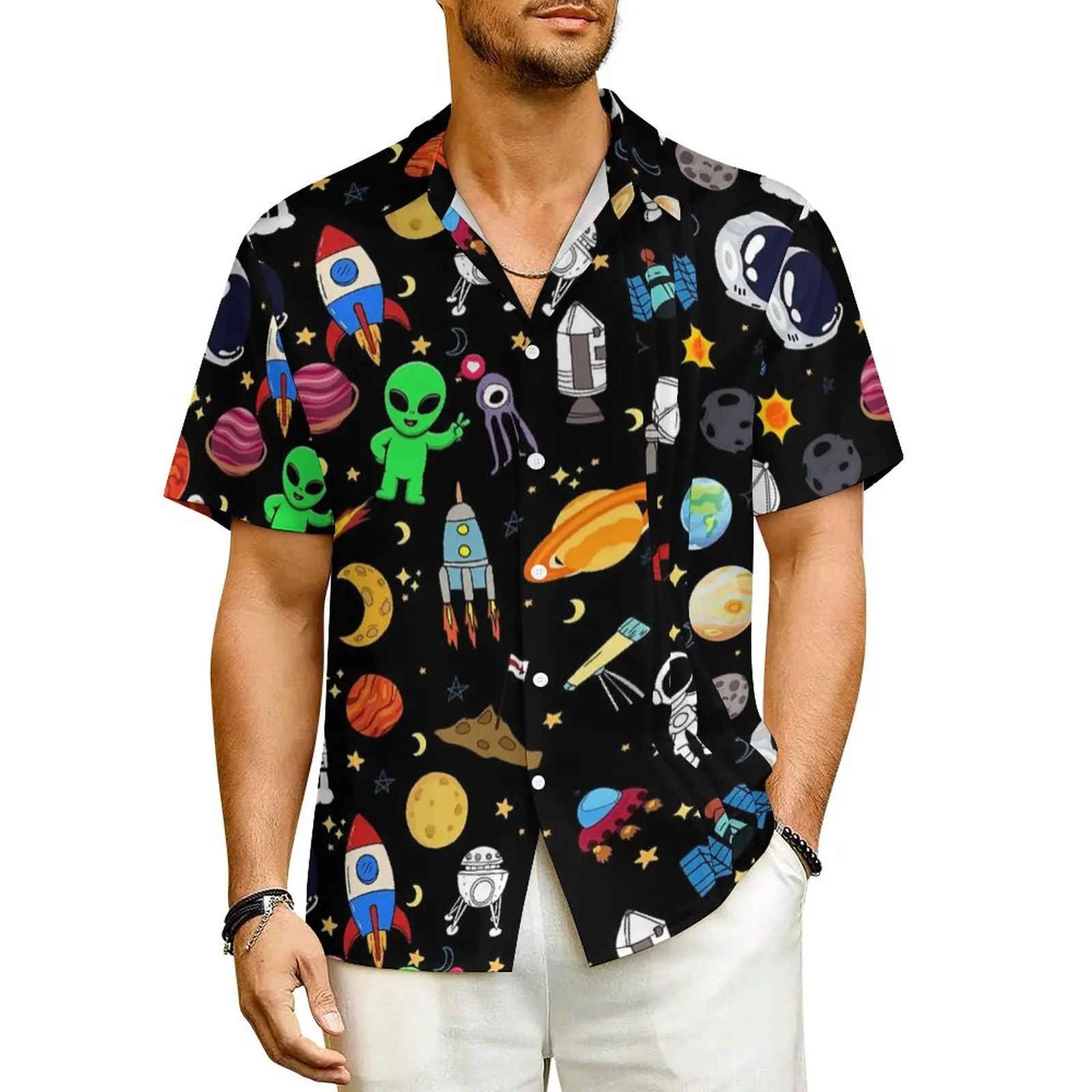 

Рубашка для отпуска с изображением небесного космоса, Повседневная рубашка с солнечной системой, планетами, Гавайскими планетами, мужские Ретро Блузки, Стильная дизайнерская одежда с коротким рукавом
