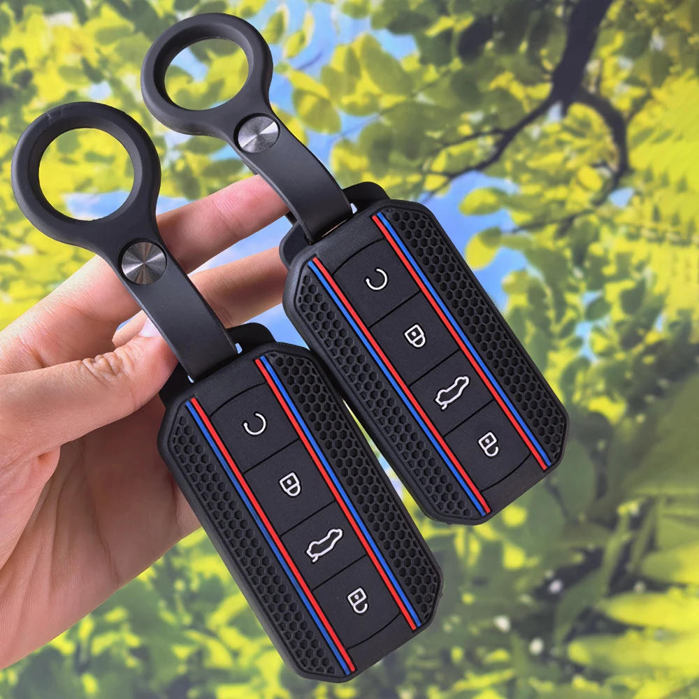 Sport Stripe Silicone Key Case With Keychain for Chery JAECOO J5 J7 J8 Omoda5 C5 Tiggo8 Pro Max Tiggo9 Smart Fob Holder