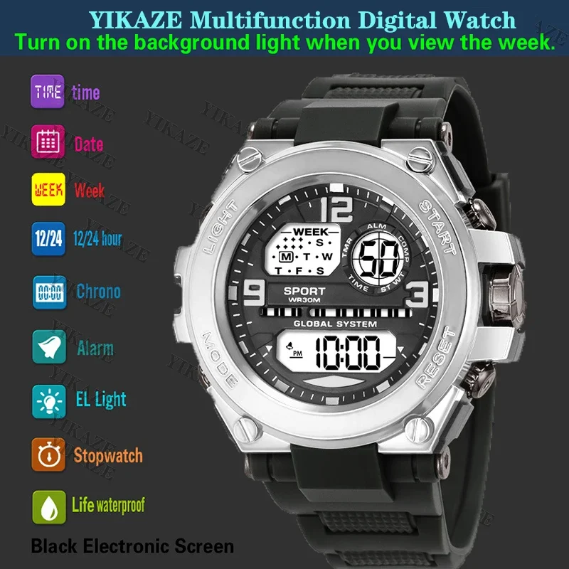 NEW Luxury Outdoor Military Digital Watch for Men Multifunction Men\'s Sports Watches Large Dial Waterproof Electronic Wristwatch